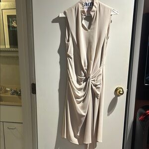 Nicole Miller Tan Ruched Asymmetrical Sheath Dress